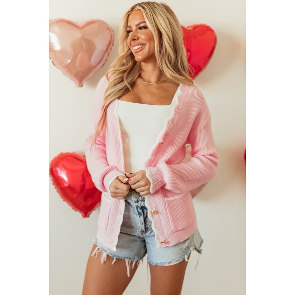 Ribbed Knit Scalloped Edge Cardi